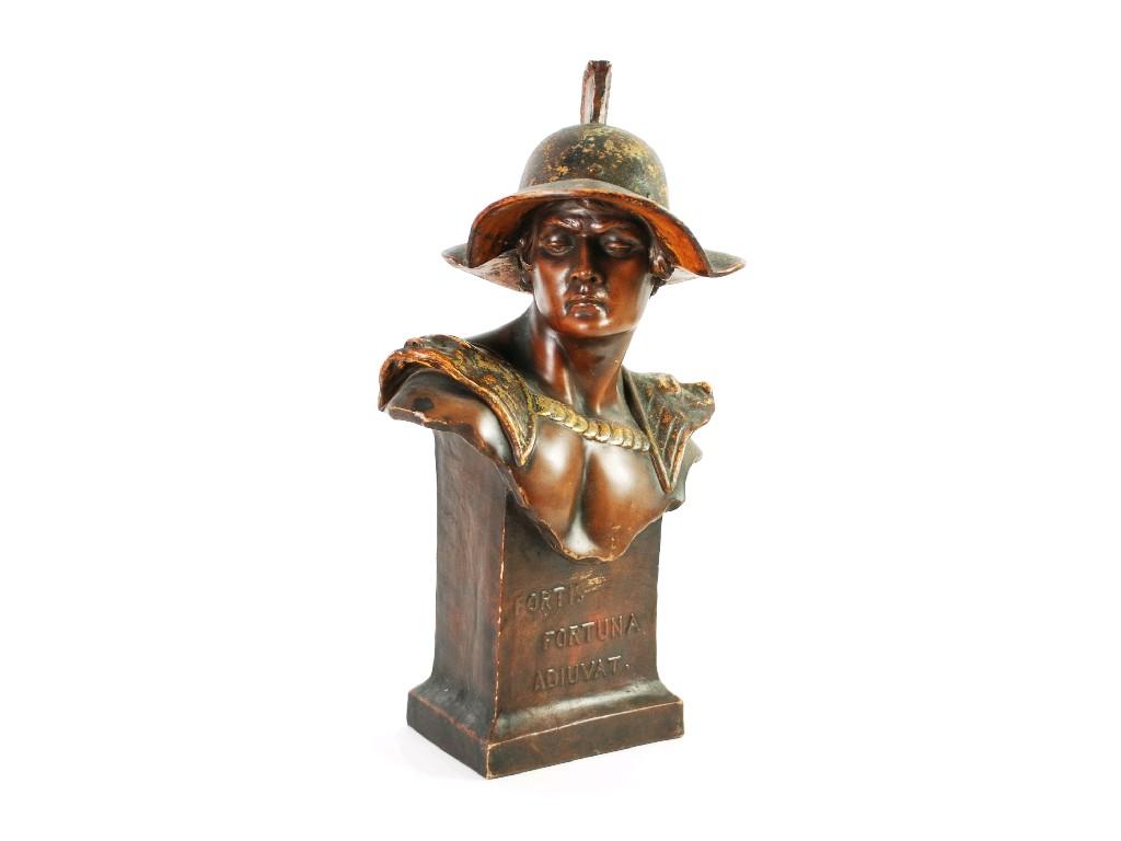 Appraisal: GOLDSCHEIDER BRONZE EFFECT PLASTER BUST REPRODUCTION 'Gladiator' of a helmeted