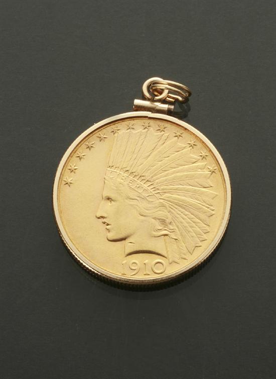 Appraisal: U S Indian Head Ten-Dollar Gold Coin Pendant Dated Having