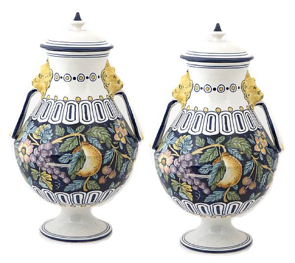 Appraisal: A pair of Deruta maiolica covered urns height in