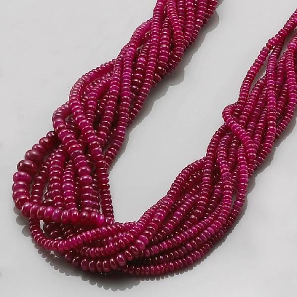 Appraisal: Ruby Torsade Necklace Comprising ten strands of fine polished rich