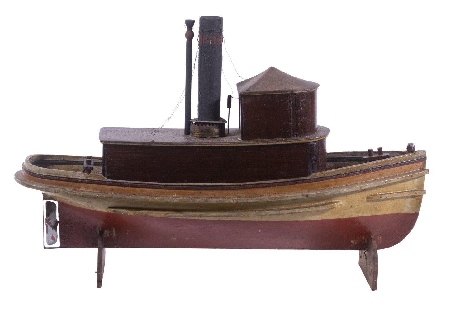 Appraisal: SMALL MODEL TUG BOAT Polychromed wood with black mahogany super