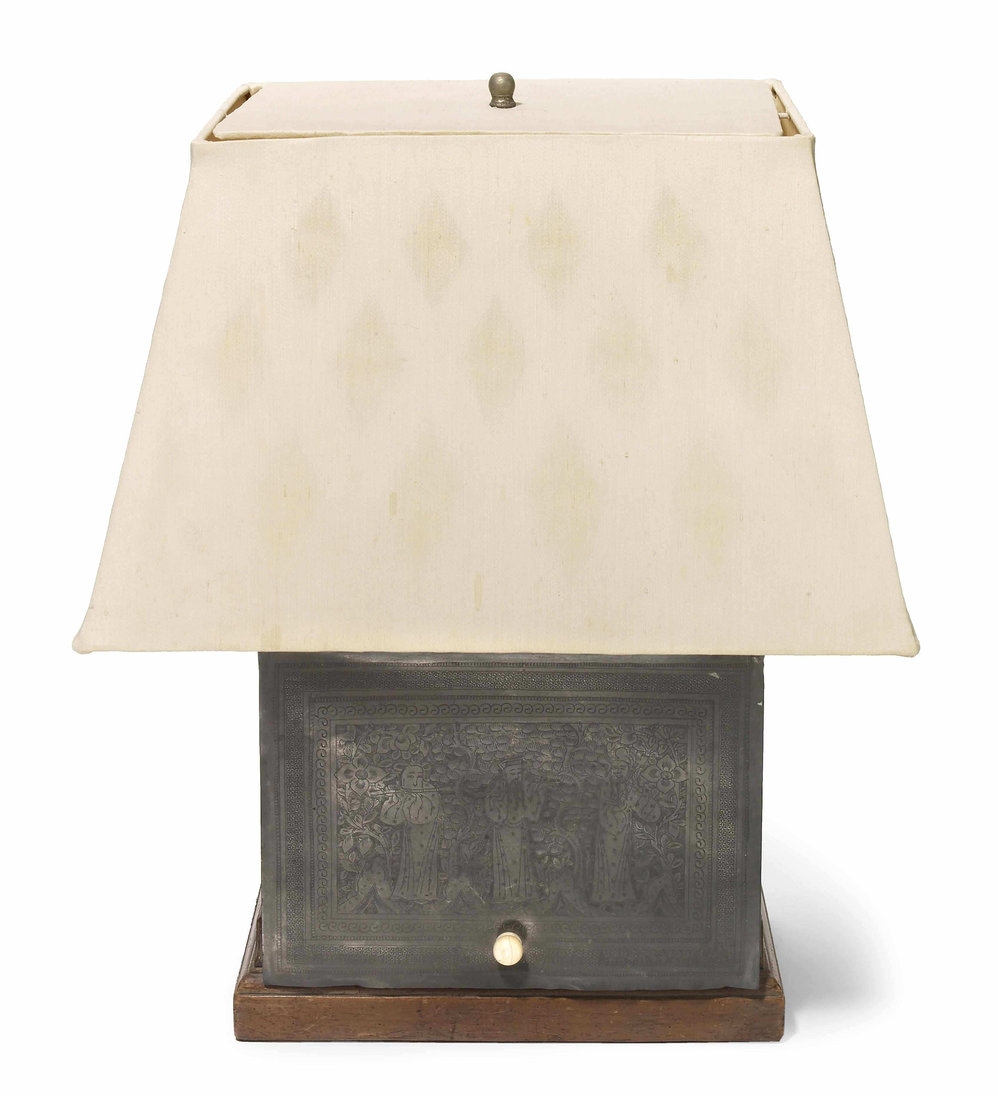 Appraisal: A William Haines tin and wood lamp mid th centuryheight