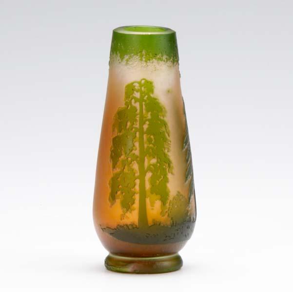 Appraisal: STYLE OF GALLE Cabinet vase decorated with tall pine trees