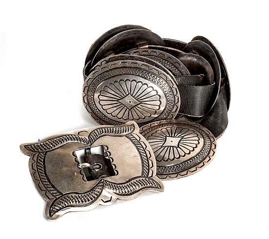 Appraisal: Navajo Silver Concho Belt Length inches Navajo Silver Concho Belt