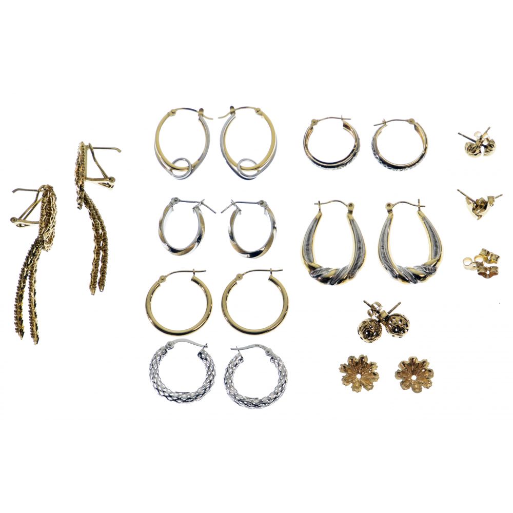 Appraisal: K YELLOW AND WHITE GOLD EARRING ASSORTMENT items including pairs