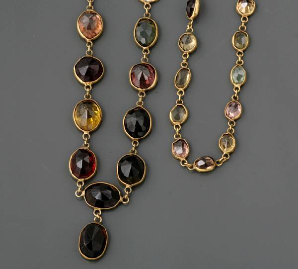 Appraisal: A gem-set and k gold chain endless bezel set necklace