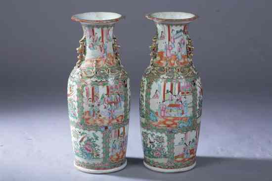 Appraisal: PAIR CHINESE ROSE MEDALLION PORCELAIN VASES th century Figural and