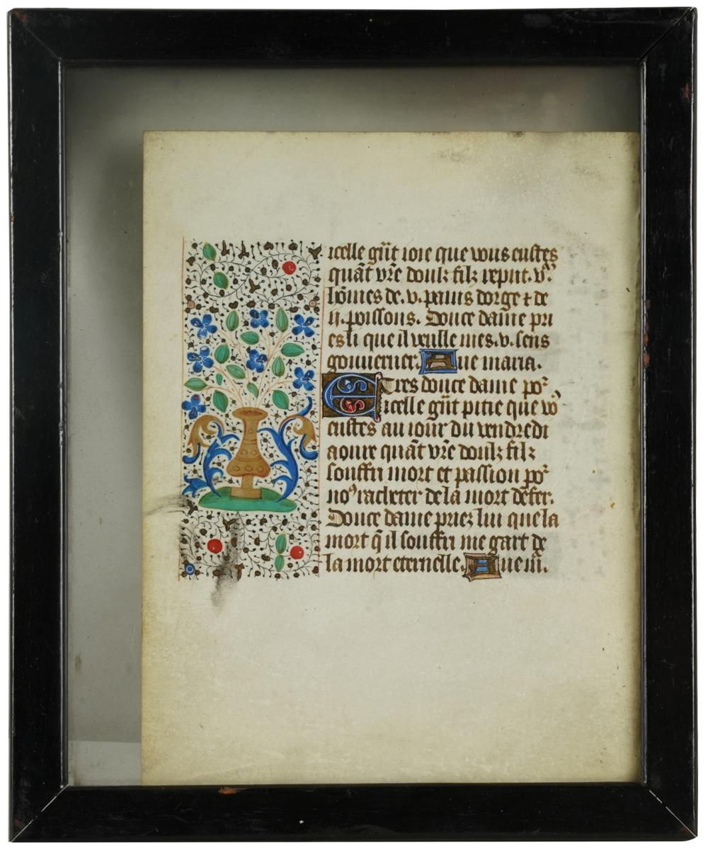 Appraisal: FRENCH ILLUMINATED MANUSCRIPT PAGEdouble-sided Condition with later pencil notation between