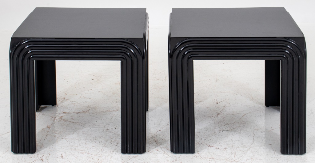 Appraisal: PAIR OF ART DECO REVIVAL BLACK LACQUERED TABLES Pair of