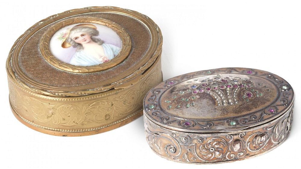 Appraisal: TWO FRENCH TRINKET BOXES CIRCA The oval top with gilt