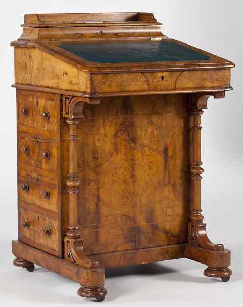 Appraisal: English Davenport Desklate th century burled elm veneers with mahogany