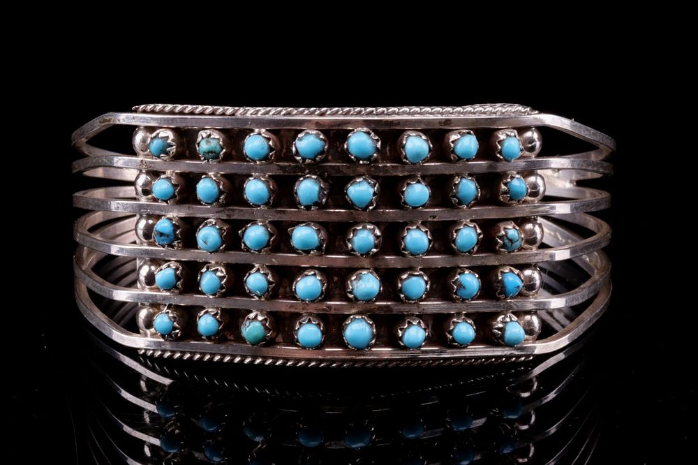 Appraisal: Zuni Don Lucas Silver Petite Turquoise Bracelet Featured in this