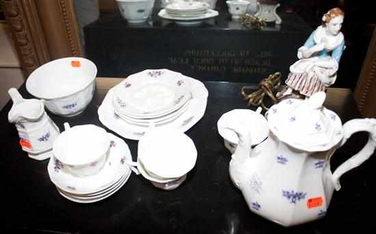 Appraisal: Staffordshire sprigware partial tea set and a porcelain figural lamp