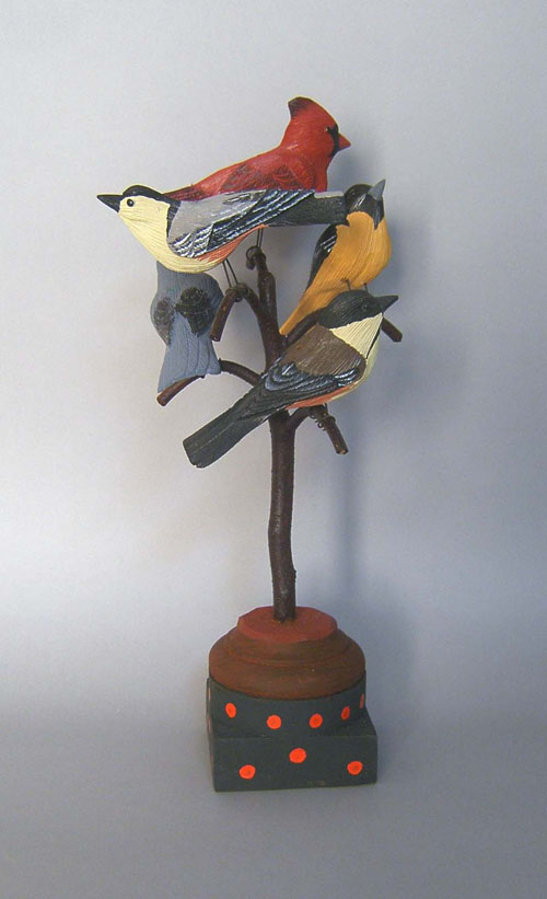 Appraisal: Two contemporary carved and painted bird trees h h Provenance