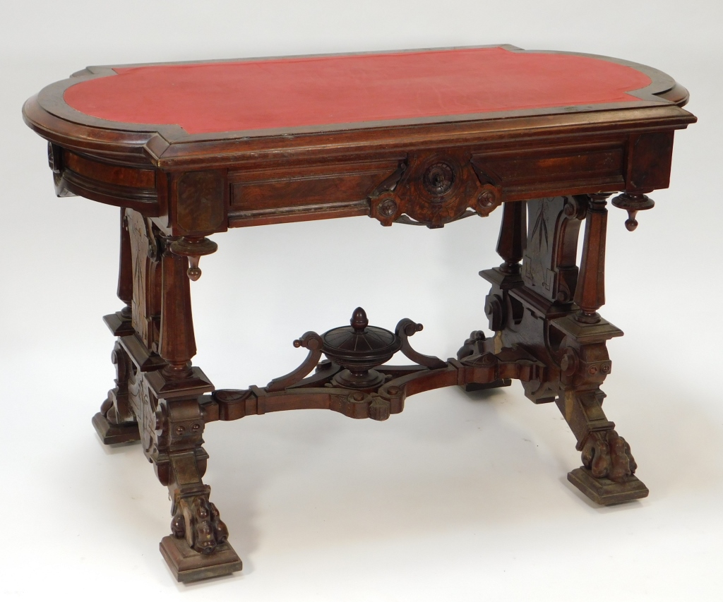 Appraisal: RENAISSANCE REVIVAL LEATHER TOP LIBRARY TABLE United States Late th