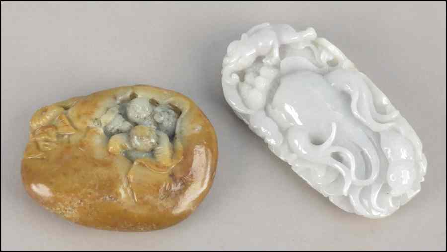 Appraisal: CHINESE WHITE JADE CARVING Together with a Chinese stone carving