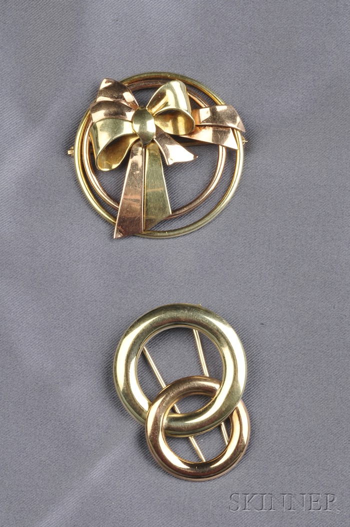 Appraisal: Two kt Bicolor Brooches one signed Tiffany Co including a