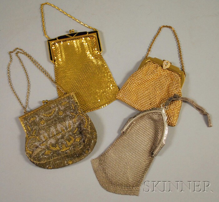 Appraisal: Four Antique Beaded and Mesh Purses including a French metallic