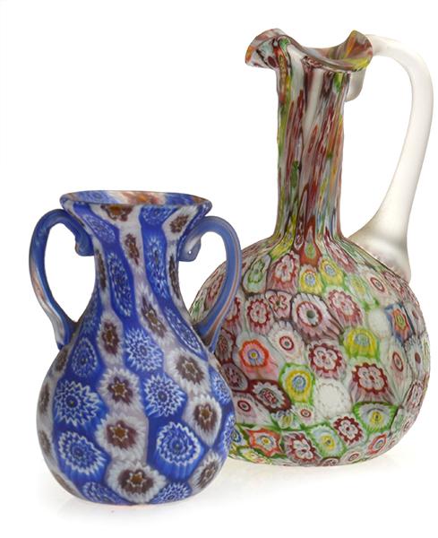 Appraisal: MILLEFIORI GLASS JUG AND VASE