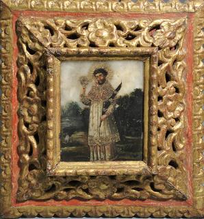 Appraisal: Mid th C Spanish Colonial Oil on Canvas Mid th