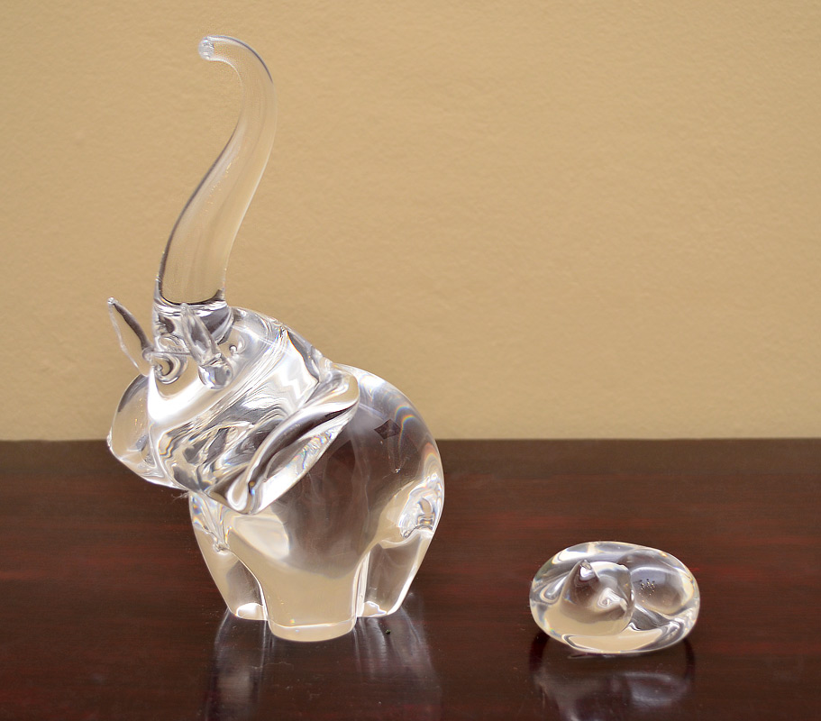 Appraisal: STEUBEN CRYSTAL ELEPHANT A FIGURAL HAND COOLER pieces total both