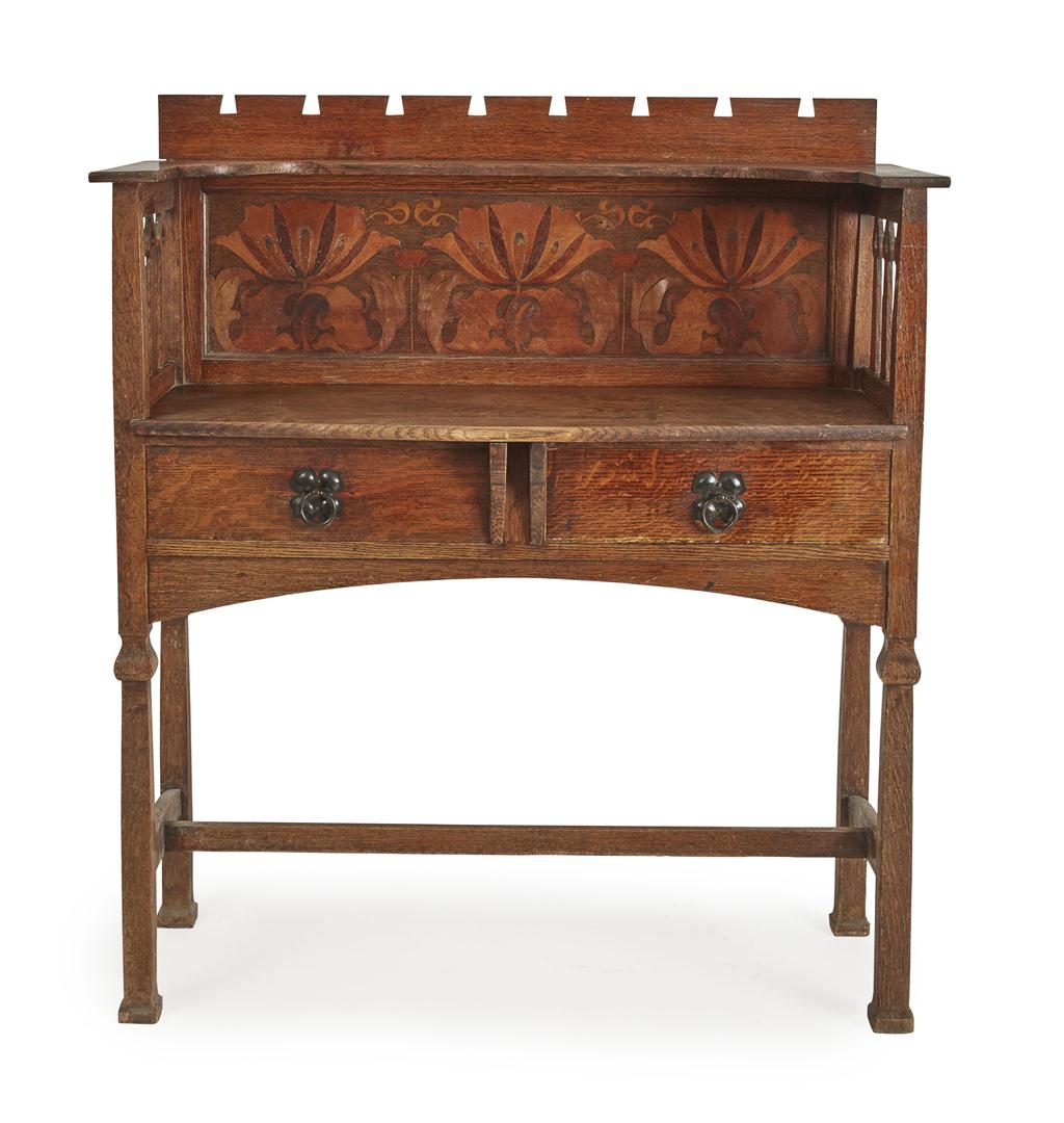 Appraisal: SHAPLAND PETTER BARNSTAPLE OAK AND MARQUETRY INLAID HALL TABLE CIRCA