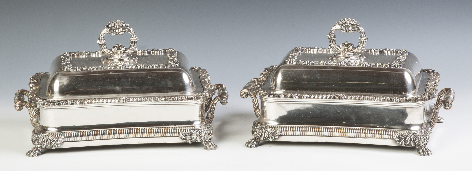 Appraisal: A Pair of Silver Plate Warming Dishes th cent Floral