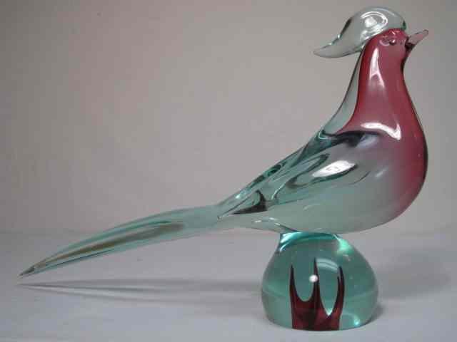 Appraisal: Murano art glass pheasant Hand blown with colors of red