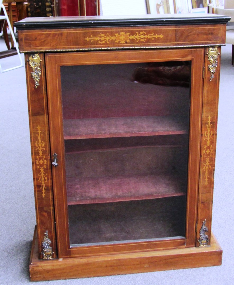 Appraisal: A Victorian gilt metal mounted marquetry inlaid single drawer pier