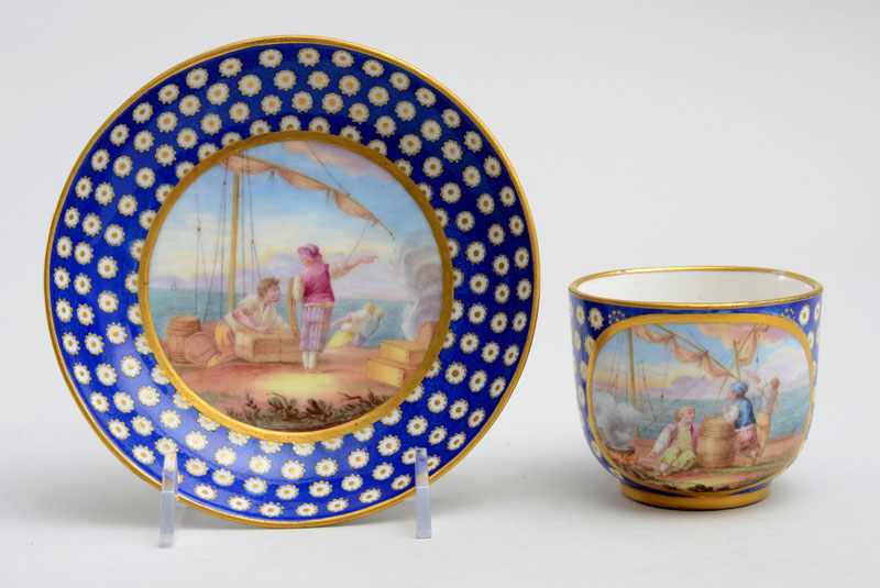 Appraisal: S VRES PORCELAIN CUP AND SAUCER Each marked with underglaze