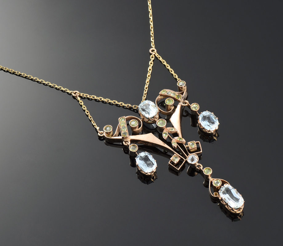 Appraisal: RUSSIAN K GOLD AQUAMARINE NECKLACE K rose gold drop necklace