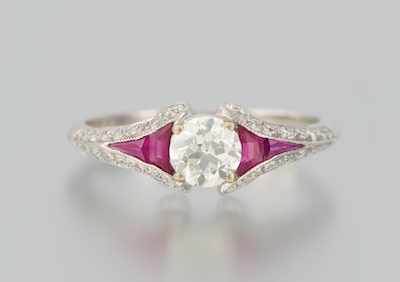 Appraisal: An Art Deco Style Diamond and Ruby Ring k white