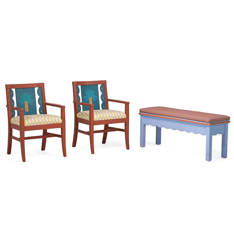 Appraisal: MICHAEL GRAVES DREXEL Bench and pair of armchairs Condition Report