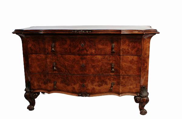 Appraisal: A Baroque style burl walnut commode th century height in