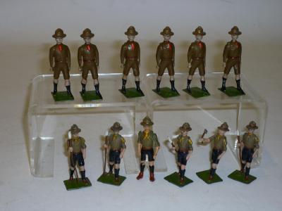 Appraisal: Six Britains metal Senior Scout figures no staffs orange neckties