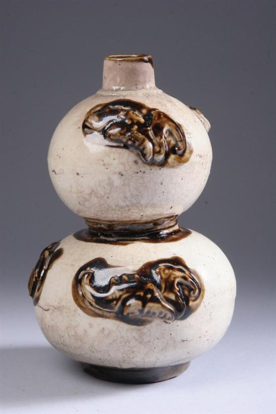 Appraisal: CHINESE BEIGE AND BROWN PORCELAIN DOUBLE-GOURD VASE Qing Dynasty With