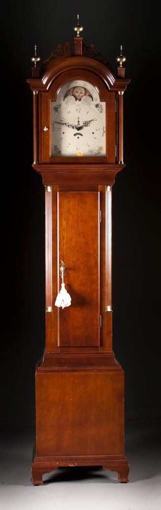 Appraisal: Chippendale style cherrywood tall case clock th century with painted