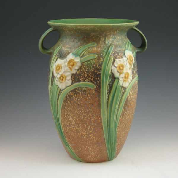 Appraisal: Roseville Jonquil - '' handled vase Unmarked Mint There is