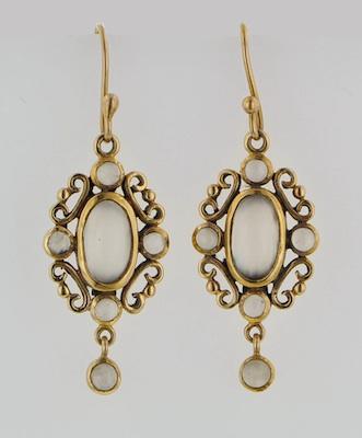 Appraisal: A Pair of Victorian Style Moonstone Earrings k yellow gold