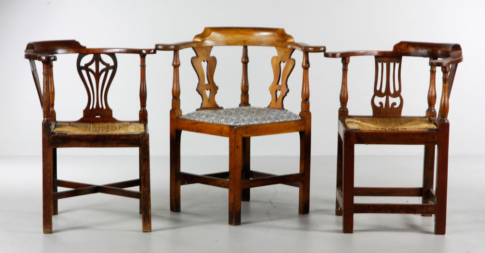 Appraisal: - th C Mahogany Chairs Three th century corner chairs