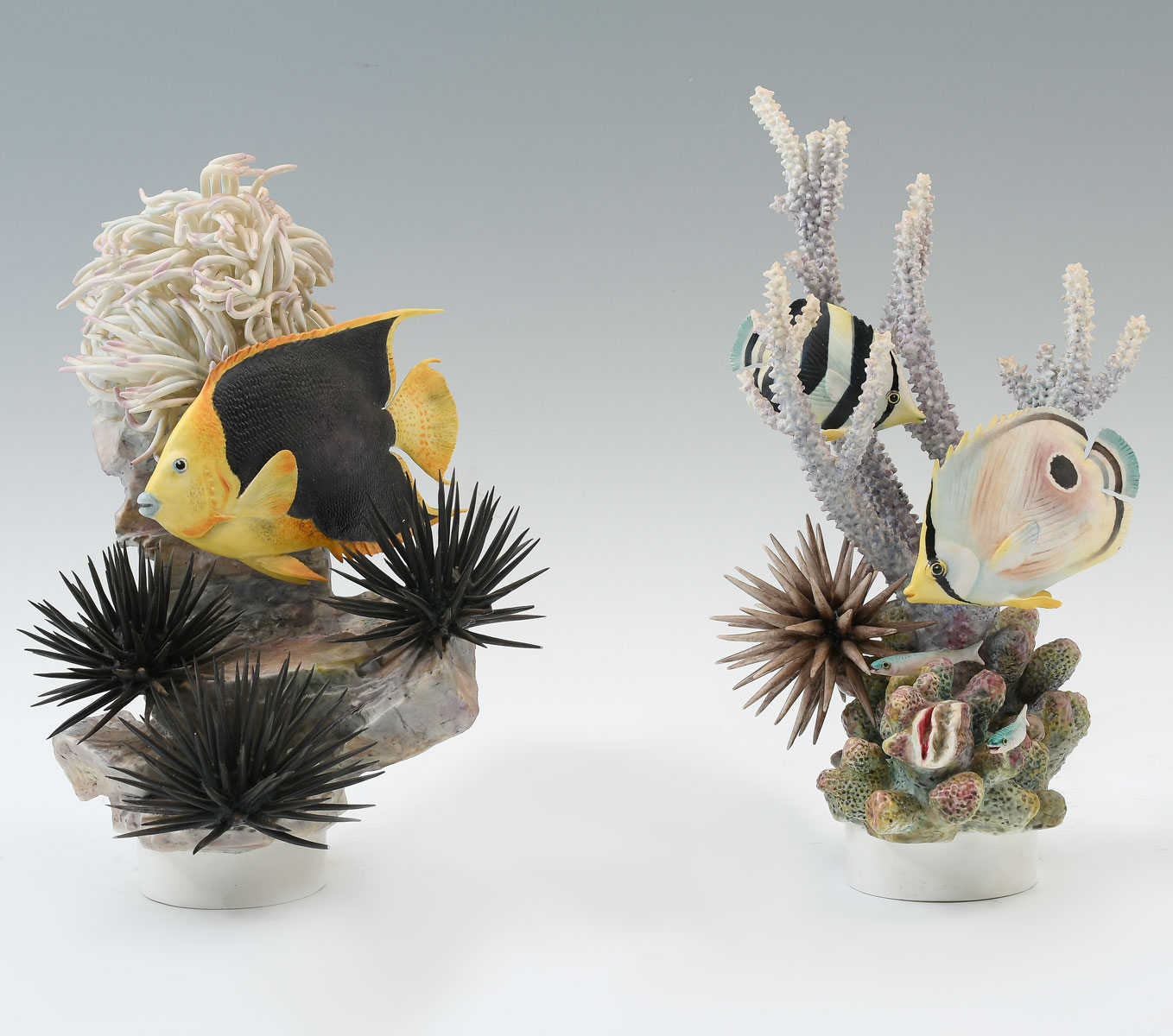 Appraisal: ROYAL WORCESTER PORCELAIN AQUATIC SCULPTURES Comprising - ''Rock Beauty'' -