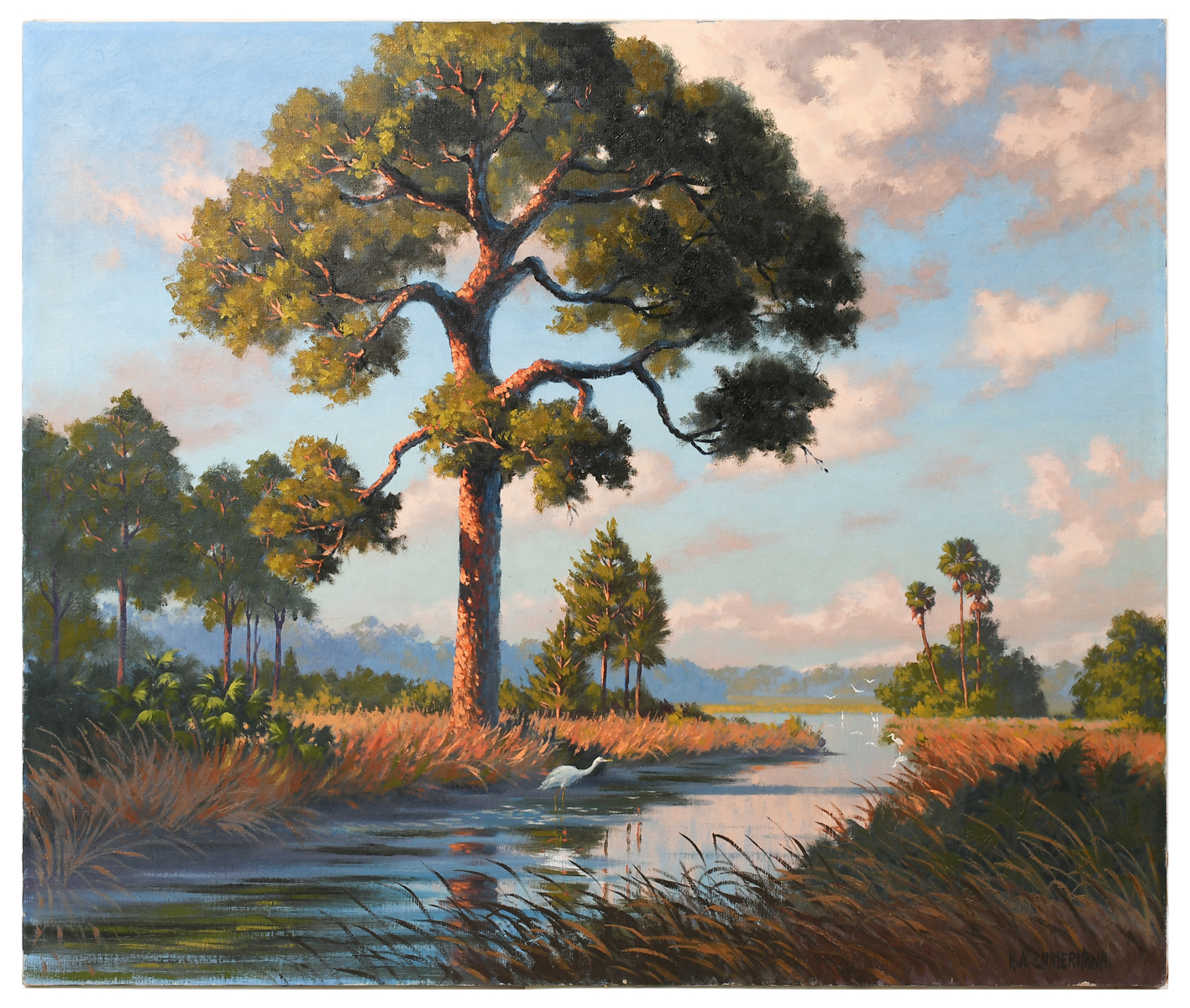 Appraisal: ZIMMERMAN Karl Andre American - Backwater Scene with Pine and