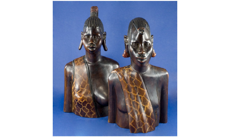 Appraisal: Pair of African Masai Tribe Busts Male Female Carved Hardwood