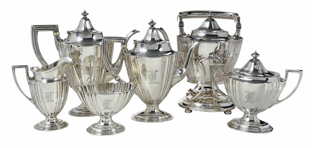 Appraisal: Seven Piece Gorham Sterling Tea Service American urn forms oval