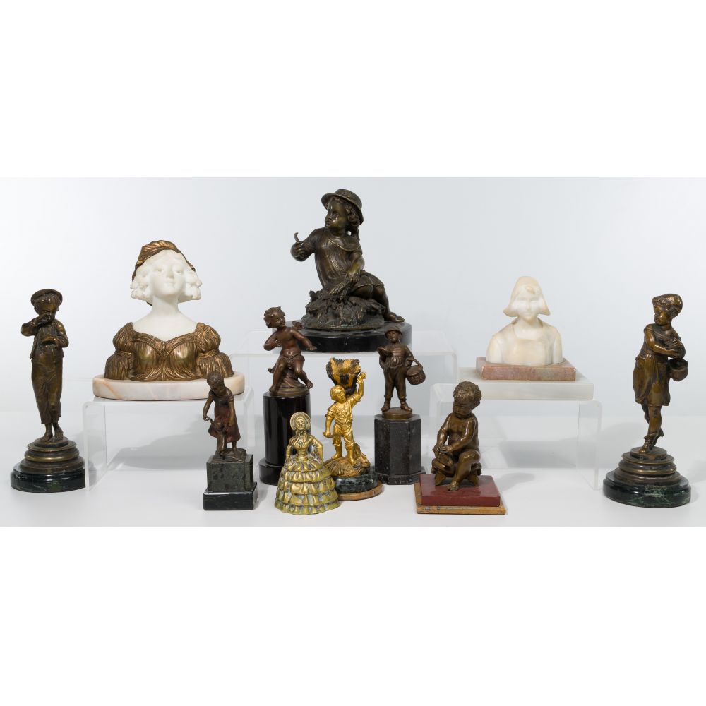 Appraisal: BRONZE AND MARBLE STATUE ASSORTMENT items with marked including signed