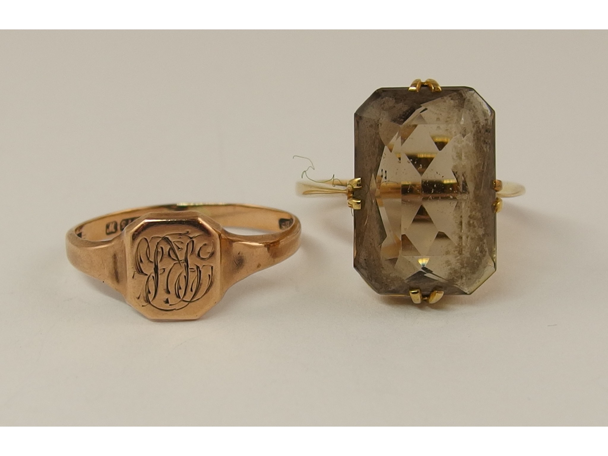 Appraisal: A ct smoky quartz ring and a ct rose gold