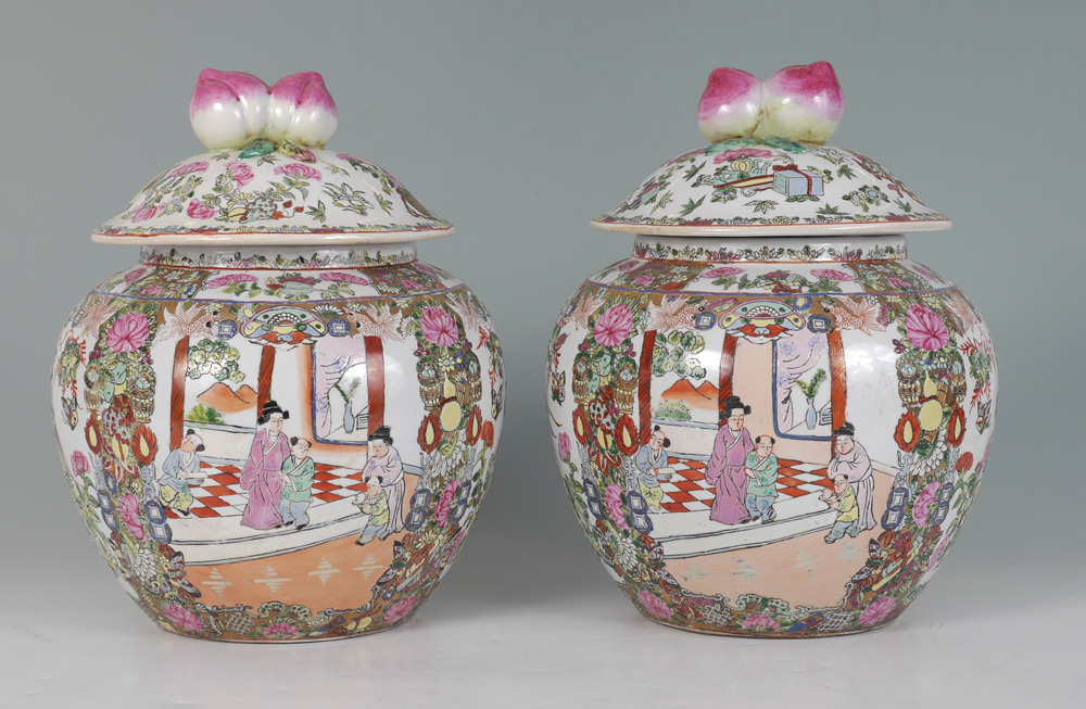 Appraisal: PAIR OF CHINESE ROSE MEDALLION COVERED JARS Pair of ginger