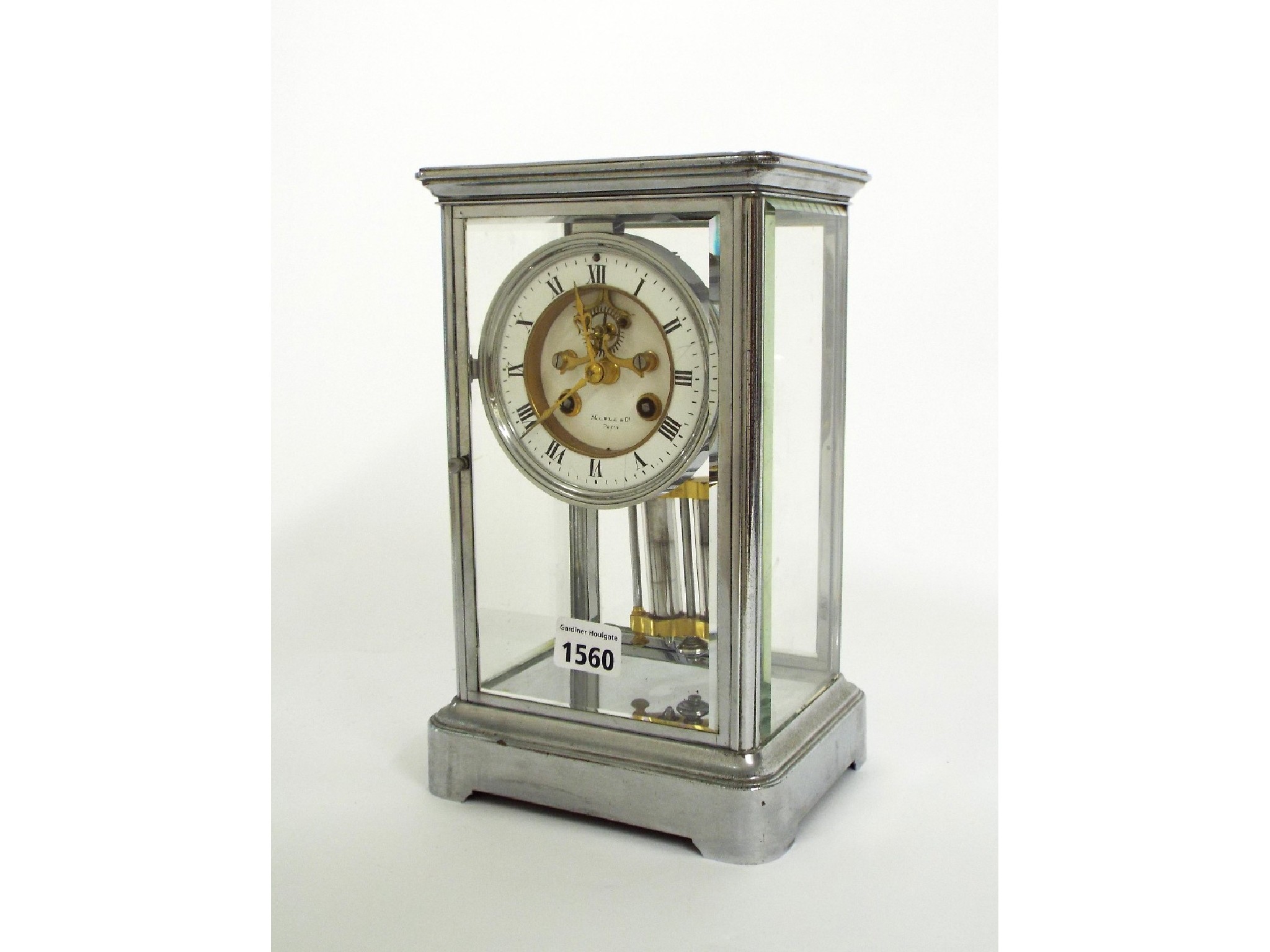 Appraisal: French chrome four glass two train mantel clock the S