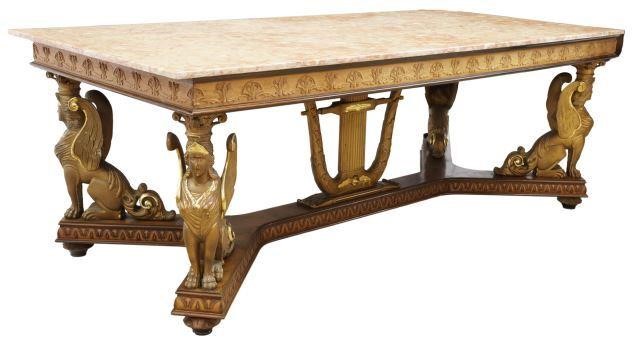 Appraisal: Empire style marble-top table th c rectangular marble top over