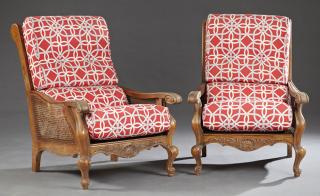 Appraisal: Pair of Louis XV Style Carved Cherry Bergeres t Pair